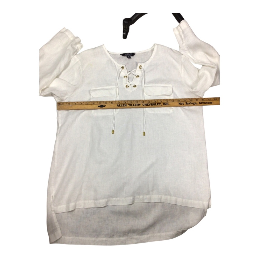Ellen Tracy Linen Pullover Lace-Up White Tunic Top XL Roll Tab Sleeve - Picture 5 of 10
